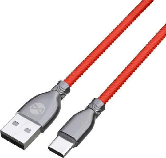 Forever Braided USB 2.0 Cable USB-C Male to USB-A Red 1m