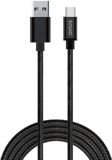 Savio Braided USB 2.0 Cable USB-C Male - USB-A Black 2m CL-129