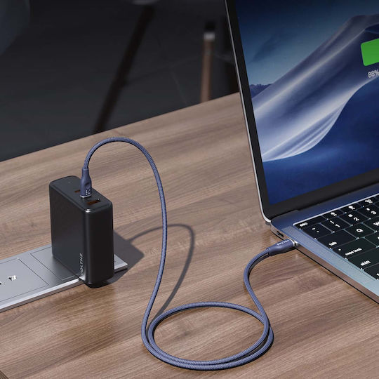 Voltme Braided USB 4 Video Cable USB-C Male - USB-C 100W PD Blue 1.8m C2062