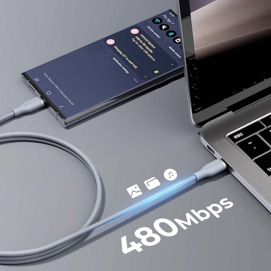 Voltme Braided USB 2.0 USB-C Cable Male USB-C 100W PD Gray 1.8m C2064