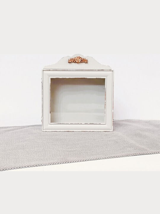 Korres Craft Flowers Cottage Tabletop Rectangle Wedding Crown Case Wooden White 29x30cm