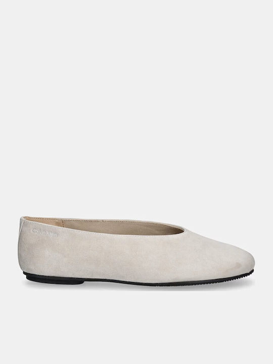 Suede Pointy Ballerinas Beige