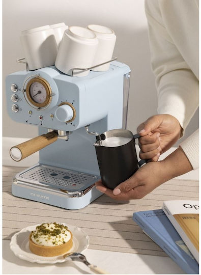 Create Thera Retro Μηχανή Espresso 1100W Πίεσης 20bar για Cappuccino Μπλε