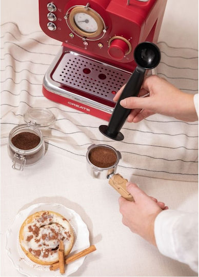 Create Thera Retro Espressomaschine 1100W Druck 20bar für Cappuccino Rot