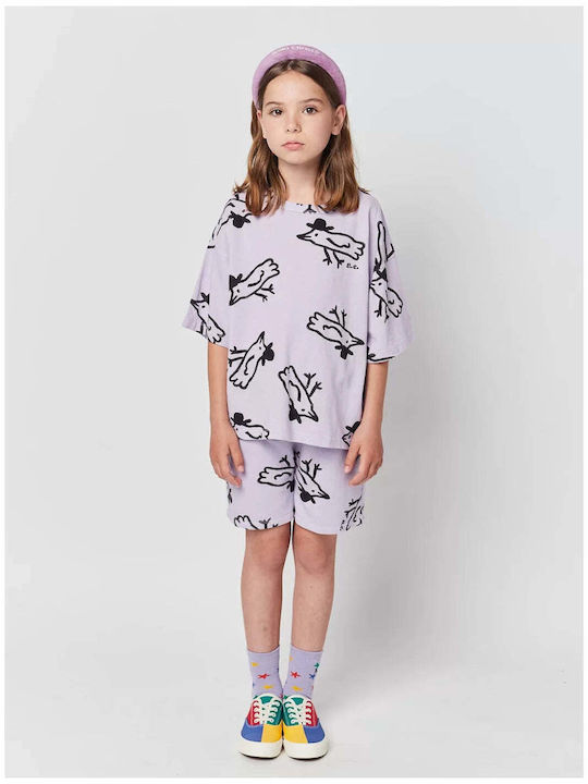 Kids Short-Sleeved Purple T-Shirt Mr Birdie 100% Organic Cotton For Ages 2 to 11 Bobo Choses