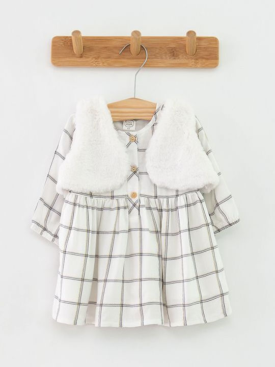 Cool Club Children's Dress Long Sleeve Set with Coat Ecru