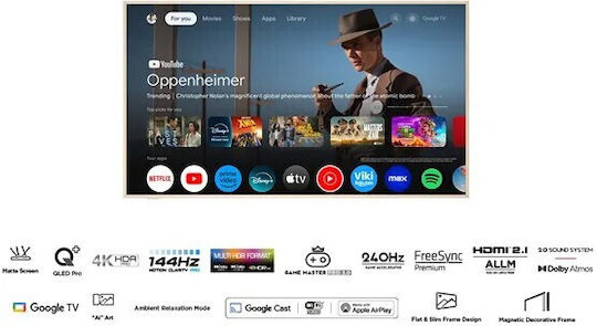 TCL Smart Τηλεόραση 55" 4K UHD QLED A300W HDR (2024) 55A300W