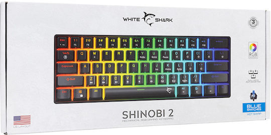 White Shark Shinobi 2 Gaming Μηχανικό Πληκτρολόγιο 60% με Custom Blue διακόπτες και RGB φωτισμό (Αγγλικό US)