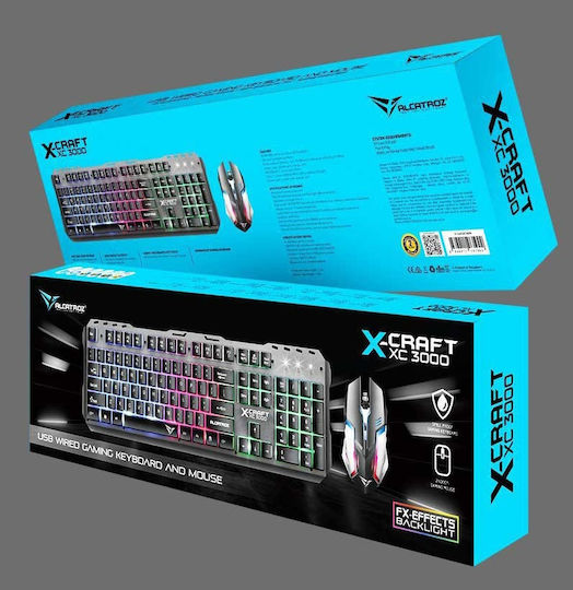 Alcatroz X-Craft XC3000 Σετ Gaming Πληκτρολόγιο με RGB φωτισμό & Ποντίκι (Αγγλικό US) Γκρι