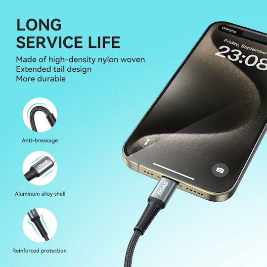 BWOO Braided USB-C to Lightning Cable 30W Μαύρο 3m