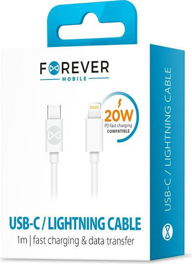 Forever Редовна USB-C към Lightning кабел 60W Бял 1м (8055)