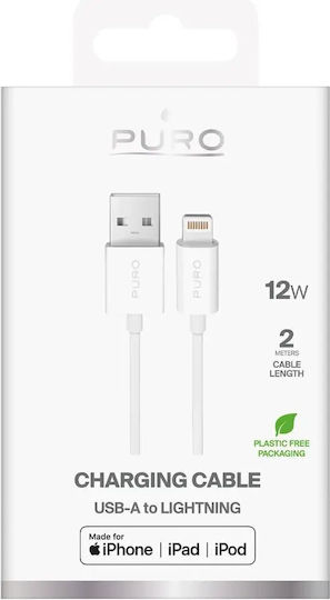 Puro USB-A to Lightning Cable 12W Λευκό 2m