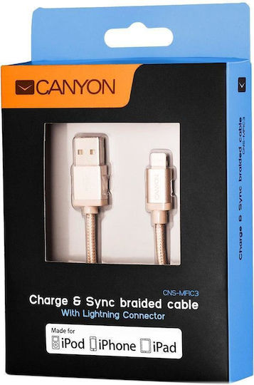 Canyon Geflochtenes USB-A zu Lightning Kabel 12W Gold 1m CNS-MFIC3GO