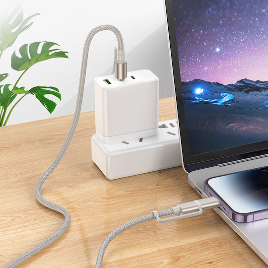 LED / Braided USB-C to Lightning Cable 60W Γκρι 1.2m U138