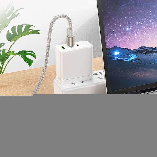 LED / Braided USB-C to Lightning Cable 60W Γκρι 1.2m U138
