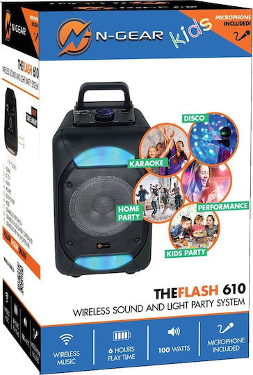 N-Gear Ηχείο Karaoke με Ενσύρματo Μικρόφωνο και Εφέ Φωτισμού Flash 610 flash610 Μαύρο