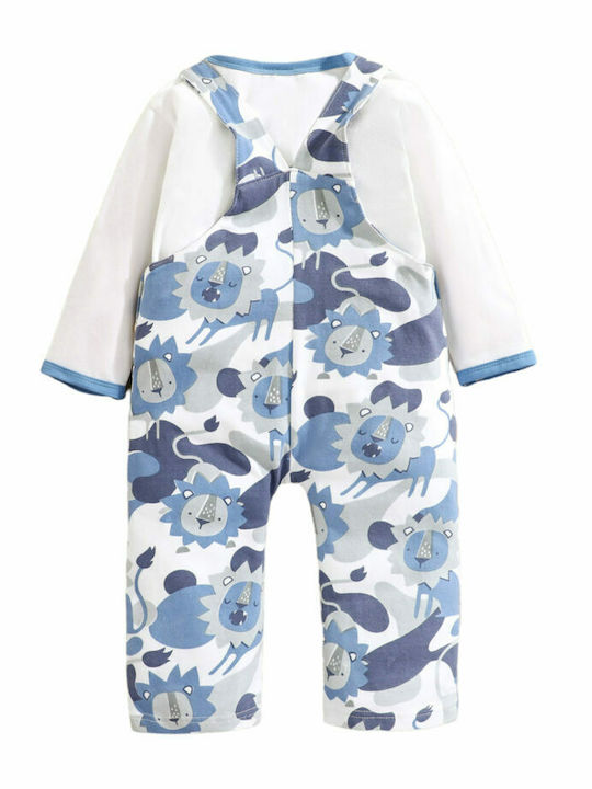 Poulain Bodys-Uri Pentru Bebelusi Set Salopetă & Mânecă Lungă Bluza „lion” Albastru Băiat