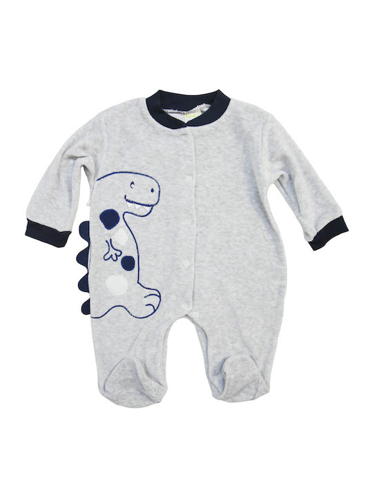 Bodys-Uri Pentru Bebelusi Catifea Dino Șapcă Gri Albastru