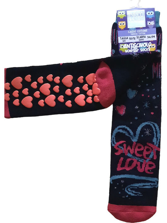 Enrico Coveri Non-Slip Thermal Cotton Kids' Socks Sweet Love Blue