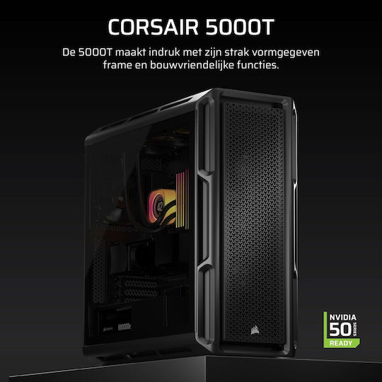 Corsair 5000T Gaming Midi-Turm Computergehäuse mit Seitenfenster Schwarz
