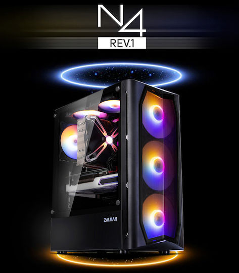 Zalman N4 Rev.1 Gaming Midi Tower Computer Case with Window Panel and RGB Lighting Black