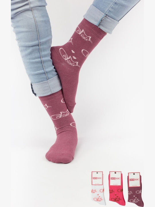 Șosete pentru copii Fetiță Design Pisică I Bumbac 3 Pachete Multicolore
