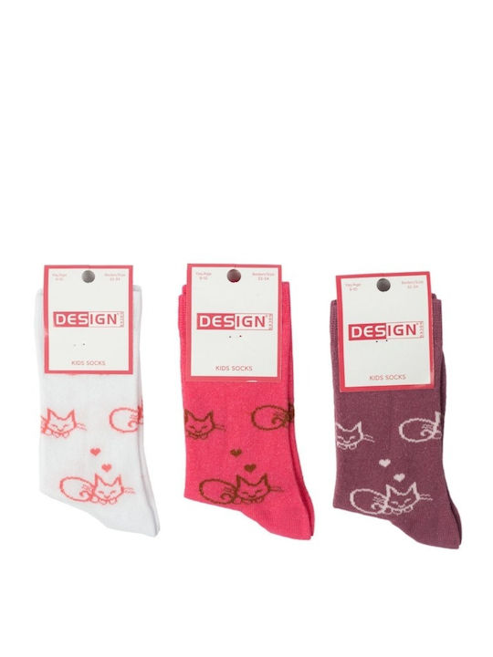 Șosete pentru copii Fetiță Design Pisică I Bumbac 3 Pachete Multicolore
