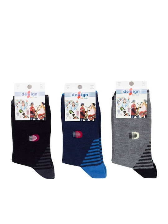 Kids' Socks Boy Design D1 Cotton 3 Pairs Dark Blue