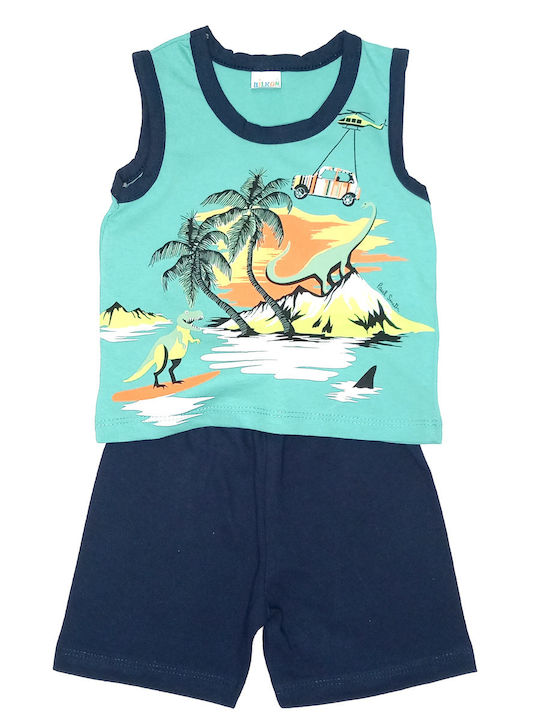 Star Kids Set pentru copii cu pantaloni De iarnă 2buc Albastru Maiou tricou fără mâneci-bermudă "dinosaur Island"