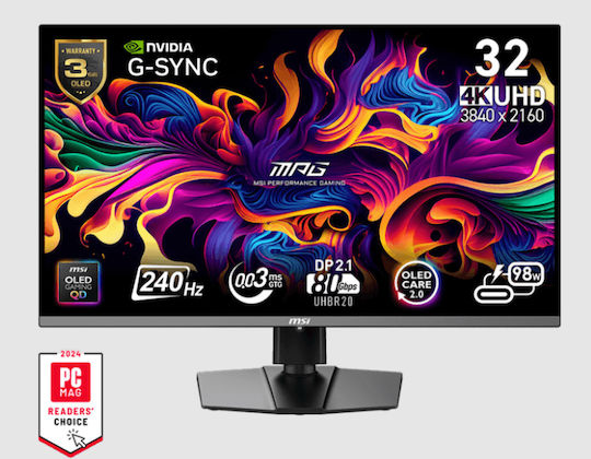 MSI MPG 322URX QD-OLED HDR Gaming Monitor 31.5" 4K 3840x2160 240Hz with Response Time 0.03ms GTG