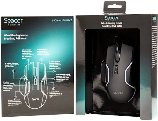 Spacer SPGM-ALIEN-RACE RGB Gaming Mouse 12000 DPI Black