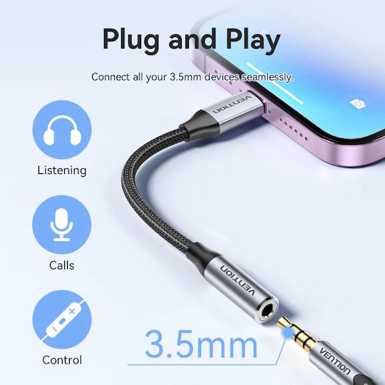 Vention Μετατροπέας Lightning / 3.5mm male σε Lightning / 3.5mm male Γκρι 1τμχ BMBHA
