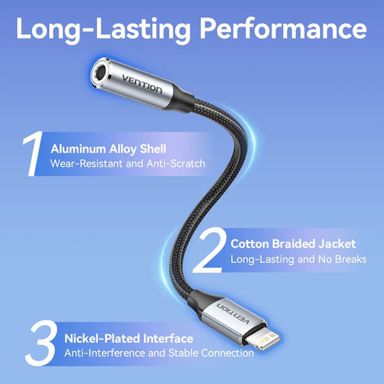 Vention Μετατροπέας Lightning / 3.5mm male σε Lightning / 3.5mm male Γκρι 1τμχ BMBHA