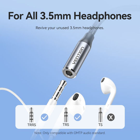 Vention Μετατροπέας Lightning / 3.5mm male σε Lightning / 3.5mm male Γκρι 1τμχ BMBHA