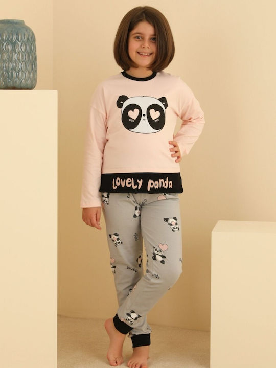 Παιδική Χειμωνιάτικη Πιτζάμα Sevim Lovely Panda Βαμβακερή Παστέλ Σομόν