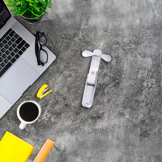Eurolamp Ανεμιστηράκι Χειρός USB Αναδιπλούμενο Λευκό 300-20550