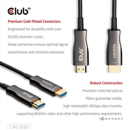 Club3D HDMI 2.1 Ultra High Speed 48Gbps 4K 120Hz HDR VRR Cable HDMI male - HDMI male 30m Μαύρο