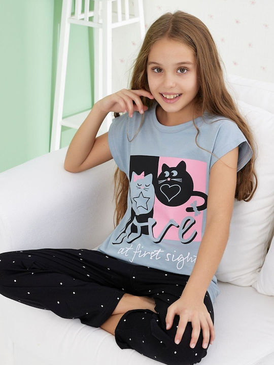 Kinder-Nachtwäsche Mädchen Misenza Silvia Baumwoll-Pyjama Schwarz