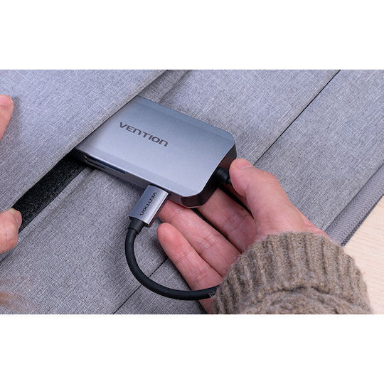 Vention USB-C Docking Station με PD Γκρι (TNHHB)