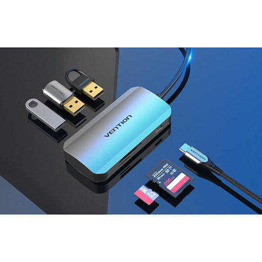 Vention USB-C Docking Station με PD Γκρι (TNHHB)