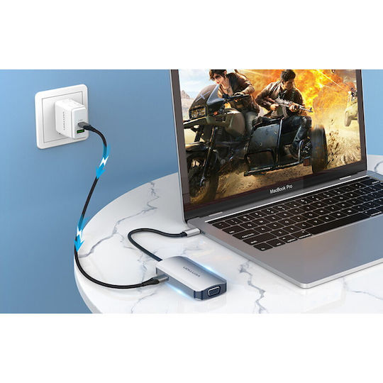 Vention USB-C Docking Station με HDMI 4K PD και σύνδεση 2 Οθονών Γκρι (TOAHB)