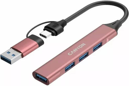 Canyon Hub 4 Θυρών USB 2.0 με σύνδεση USB-A Ροζ