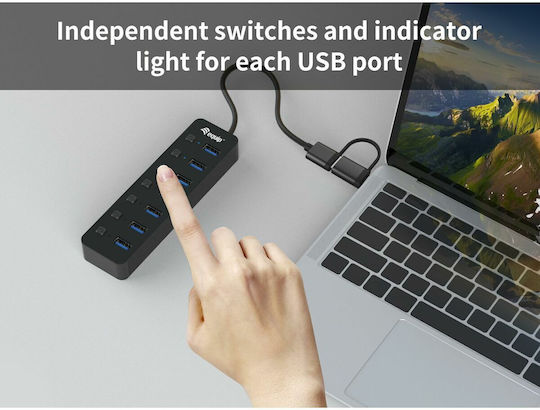 Equip USB-Hub 7 Anschlüsse USB 3.0 mit Anschluss an einen Computer USB-A / USB-C