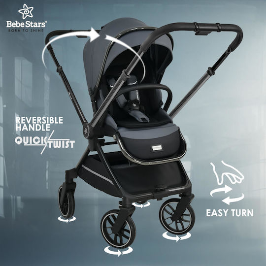 Bebe Stars Mirage Adjustable 2 in 1 Baby Stroller Suitable for Newborn Gray