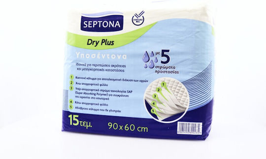 Septona Dry Plus Incontinence Underpads with 5 Protection Layers 60x90cm 15pcs