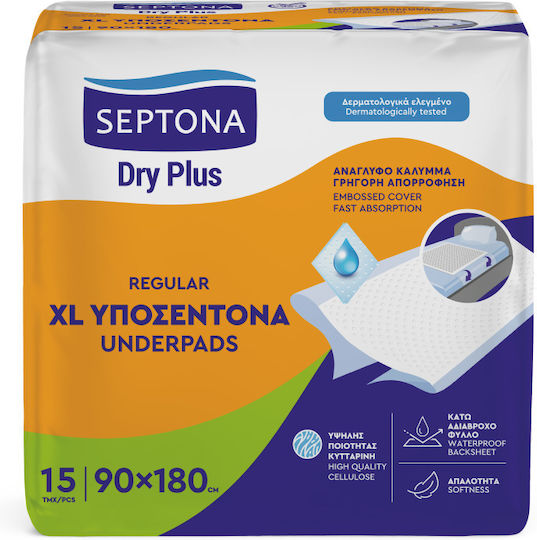 Septona Dry Plus Incontinence Underpads with 5 Protection Layers 90x180cm 15pcs