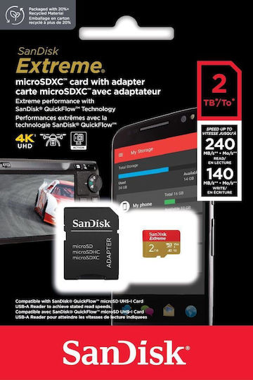Sandisk Extreme microSDXC 2TB Class 10 UHS-I 190MB/s με αντάπτορα