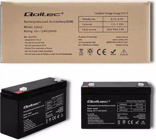 Qoltec Μπαταρία UPS με Χωρητικότητα 12Ah και Τάση 6V 53048 1τμχ