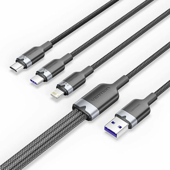 Vention Braided USB to Lightning / Type-C / micro USB Cable 2A Μαύρο 1.5m CTRBG