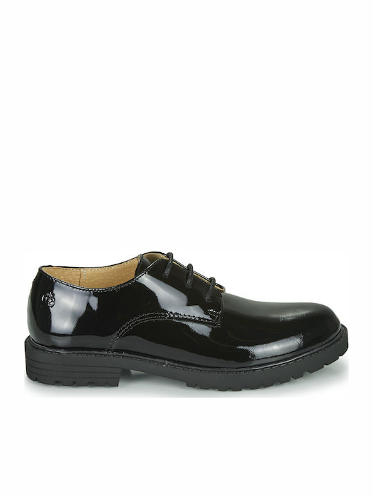 Citrouille et Compagnie Girls Patent Leather Moccasins with Laces Black
